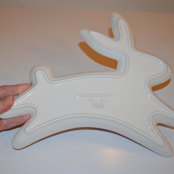 Meri Meri Holiday Easter Dish Shape of Bunny White Pink Crossing lines Pattern - Picture 5 of 5